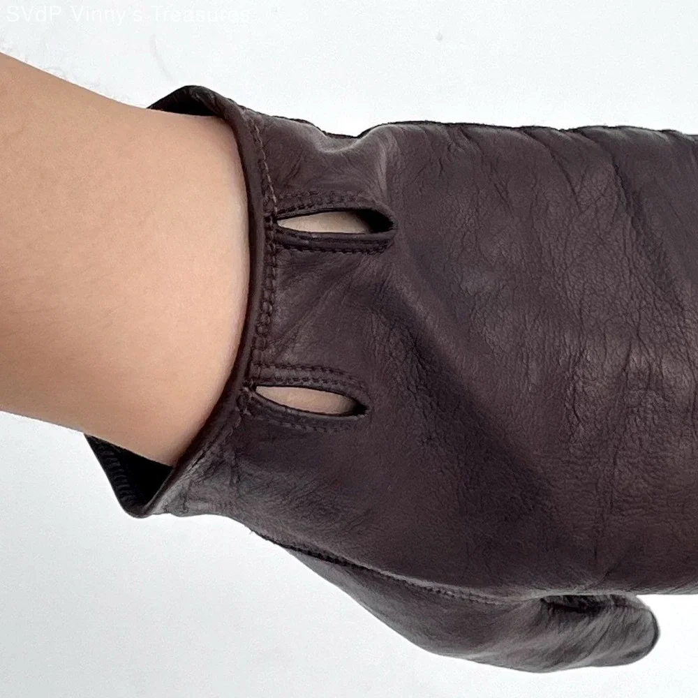 VTG Italian Brown Leather Driving Gloves Women's Soft Leather Made in Italy